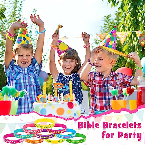 Gueevin 60 Pcs Bible Verse Bracelets for Kids – Christian Scripture Wristbands, Classic Color