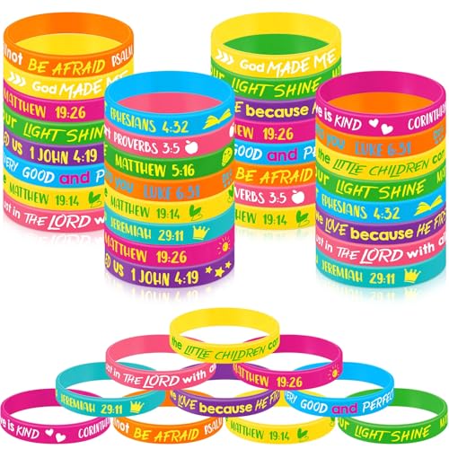 Gueevin 60 Pcs Bible Verse Bracelets for Kids – Christian Scripture Wristbands, Classic Color