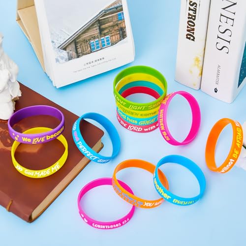 Gueevin 60 Pcs Bible Verse Bracelets for Kids – Christian Scripture Wristbands, Classic Color