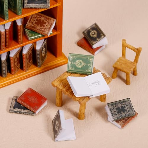 Guiqulai 36-Piece 1:12 Scale Dollhouse Books and Wooden Bookcase Set - Yellow
