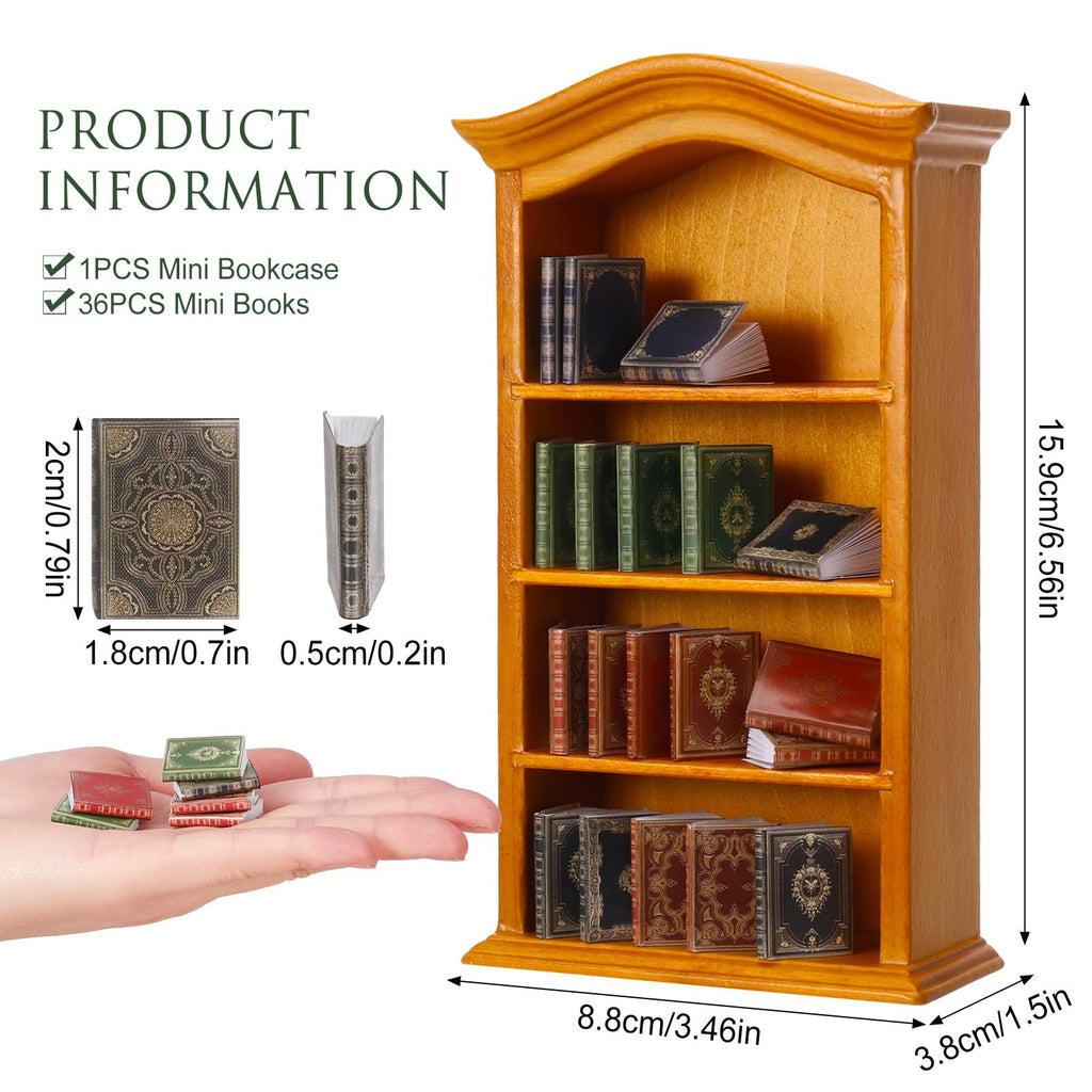 Guiqulai 36-Piece 1:12 Scale Dollhouse Books and Wooden Bookcase Set - Yellow