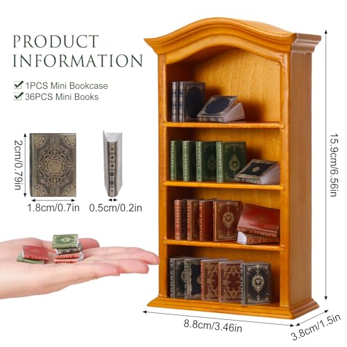 Guiqulai 36-Piece 1:12 Scale Dollhouse Books and Wooden Bookcase Set - Yellow
