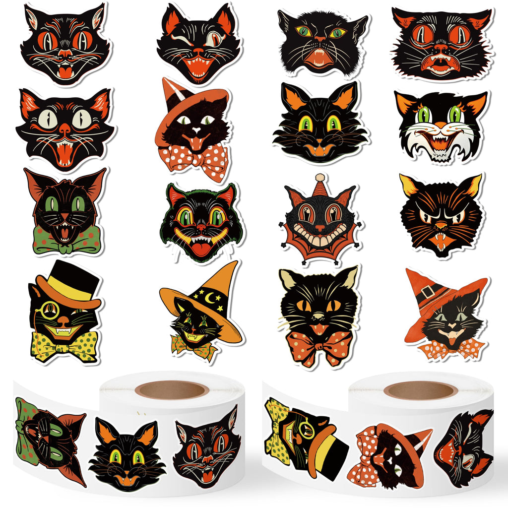 GUjianzhi 1000-Piece Vintage Black Cat Stickers - Funny Cute Meme Decals for Halloween, Christmas, Scrapbooking, and DIY Crafts