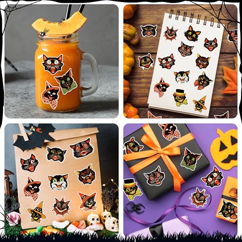 GUjianzhi 1000-Piece Vintage Black Cat Stickers - Funny Cute Meme Decals for Halloween, Christmas, Scrapbooking, and DIY Crafts