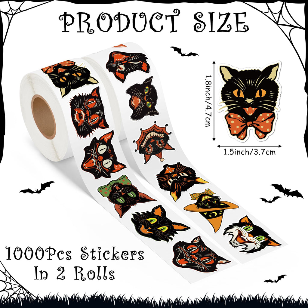 GUjianzhi 1000-Piece Vintage Black Cat Stickers - Funny Cute Meme Decals for Halloween, Christmas, Scrapbooking, and DIY Crafts