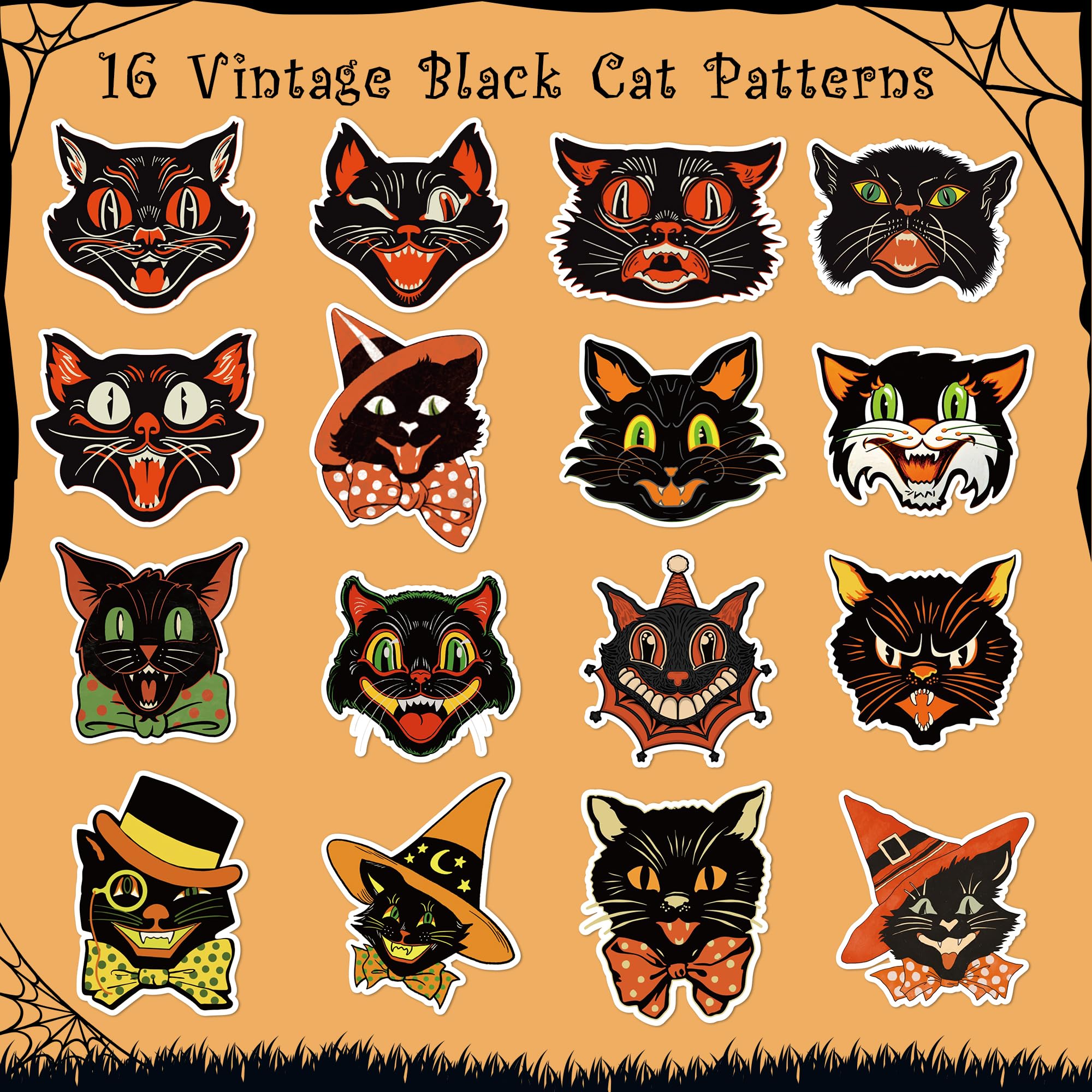GUjianzhi 1000-Piece Vintage Black Cat Stickers - Funny Cute Meme Decals for Halloween, Christmas, Scrapbooking, and DIY Crafts