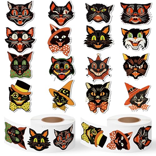 GUjianzhi 1000-Piece Vintage Black Cat Stickers - Funny Cute Meme Decals for Halloween, Christmas, Scrapbooking, and DIY Crafts