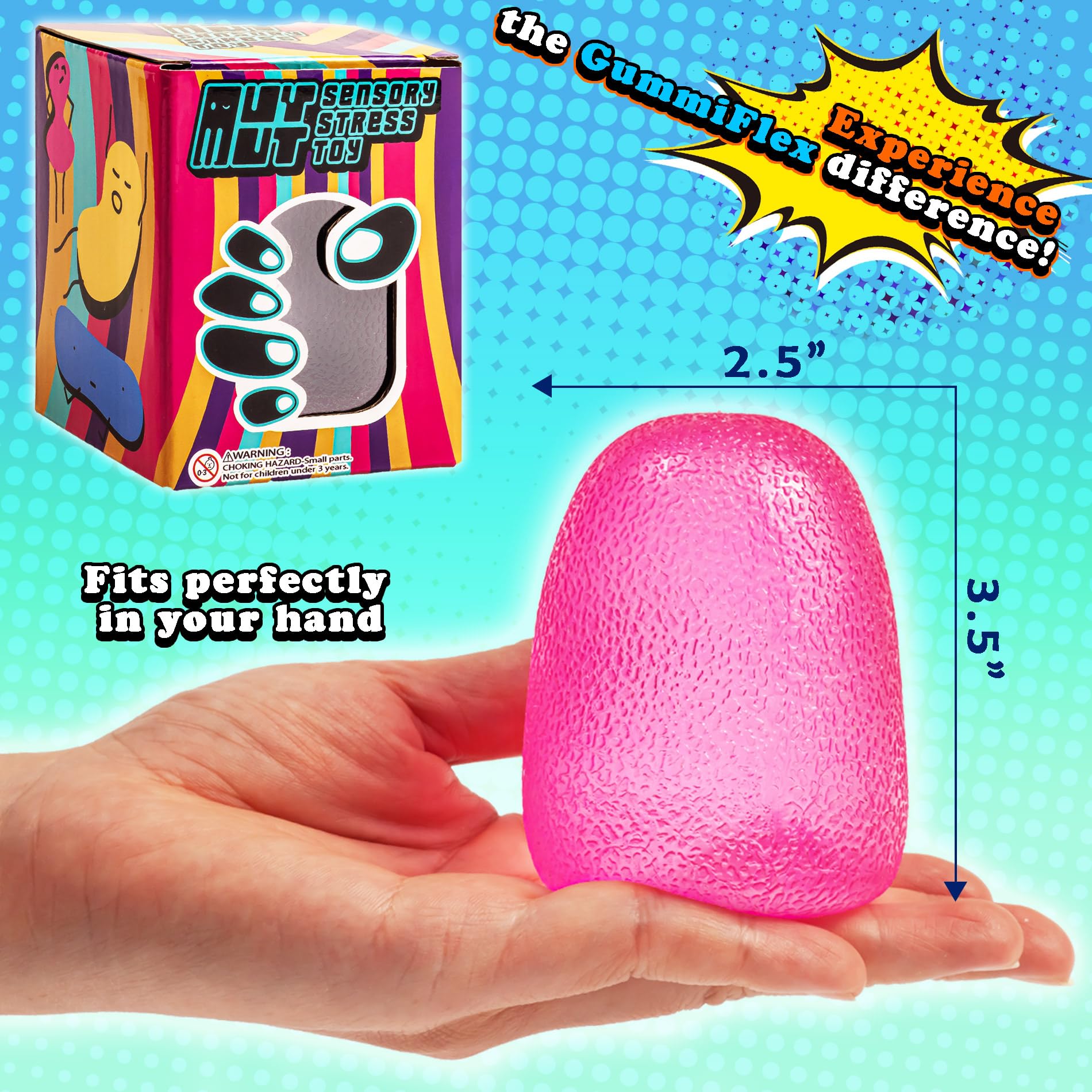 GummiFlex Mega Sensory Stress Toy – Extra-Large Gel-Filled Fidget for Stress Relief and Hand Exercise – 3.5 Inches, Pink