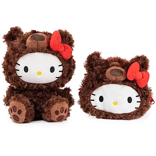 GUND Hello Kitty Philbin Plush Pouch – 5.5 Inch Teddy Bear Zipper Pouch, Brown