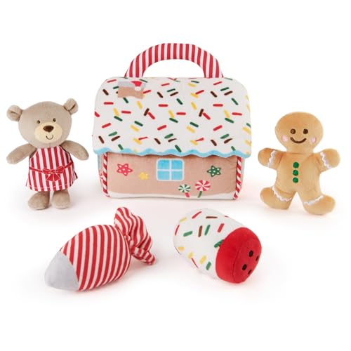 GUND My First Gingerbread House 5-Piece Sensory Playset – Plush Toys with Crinkle, Squeaker & Rattle for Babies