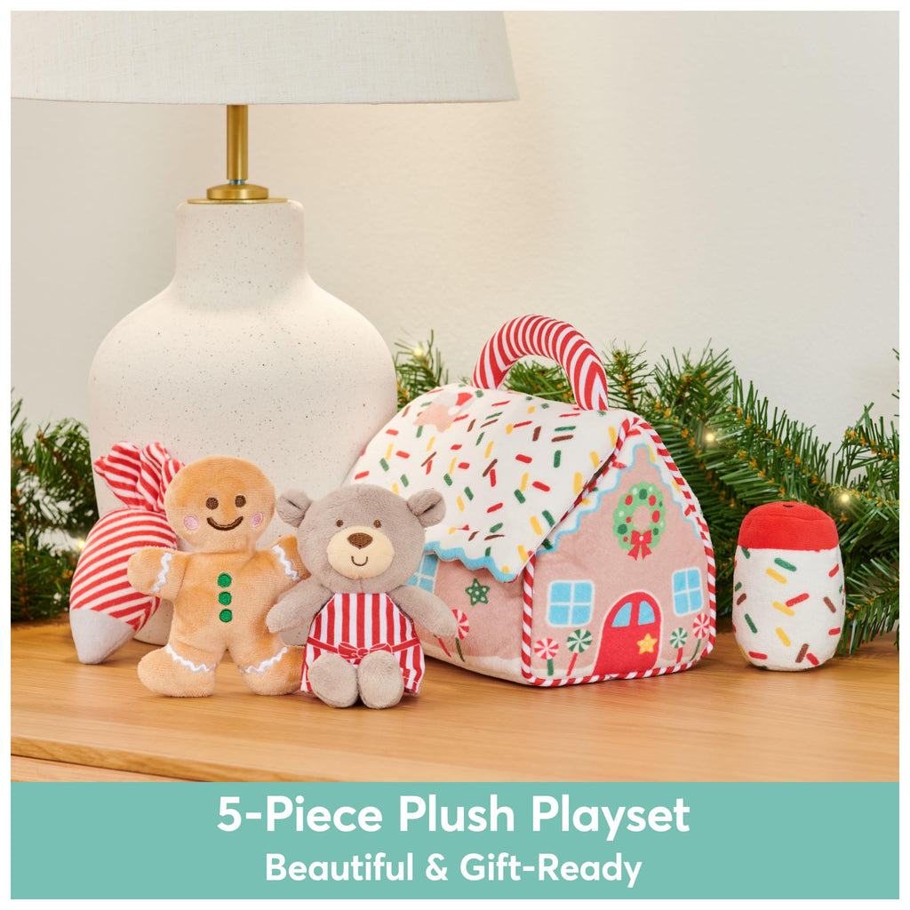 GUND My First Gingerbread House 5-Piece Sensory Playset – Plush Toys with Crinkle, Squeaker & Rattle for Babies