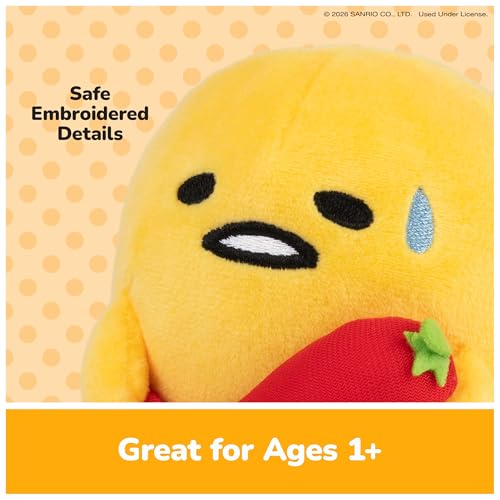 GUND Sanrio Spicy Gudetama Plush Toy – 5 Inch Lazy Egg with Chili Pepper, Soft & Surface-Washable for Ages 1+