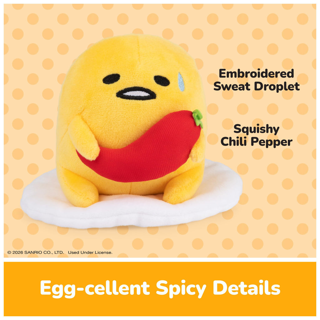 GUND Sanrio Spicy Gudetama Plush Toy – 5 Inch Lazy Egg with Chili Pepper, Soft & Surface-Washable for Ages 1+