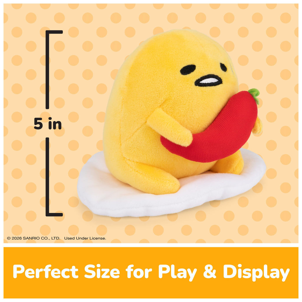 GUND Sanrio Spicy Gudetama Plush Toy – 5 Inch Lazy Egg with Chili Pepper, Soft & Surface-Washable for Ages 1+