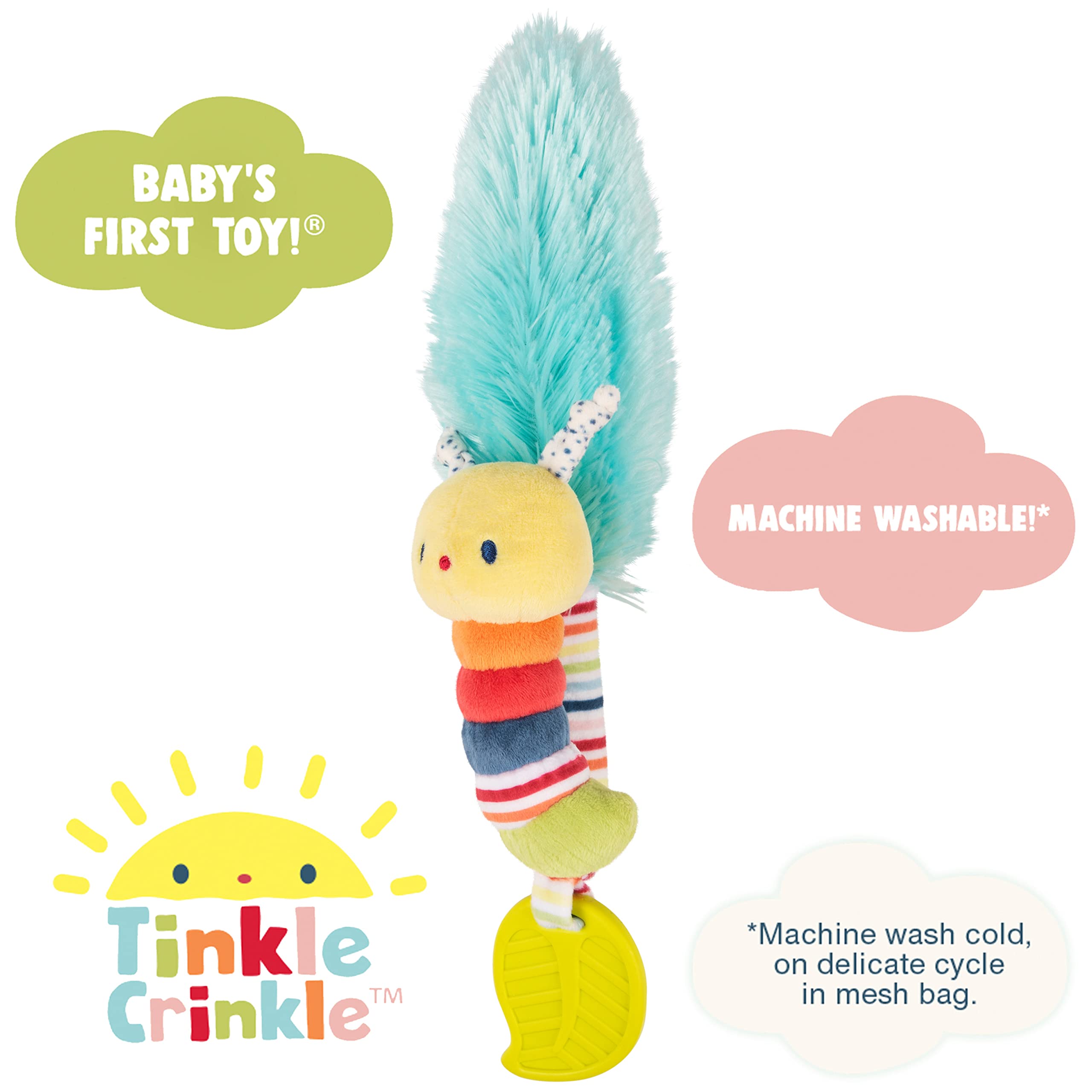 GUND Tinkle Crinkle Caterpillar Sensory Plush Toy - 12 Inch Soft Baby Toy with Crinkles, Bells, and Teether