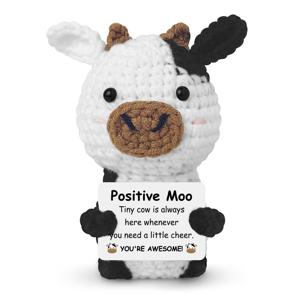 Guokoko Handmade Mini Crochet Cow Plush with Motivational Card – Emotional Support Gift for Friends, Coworkers