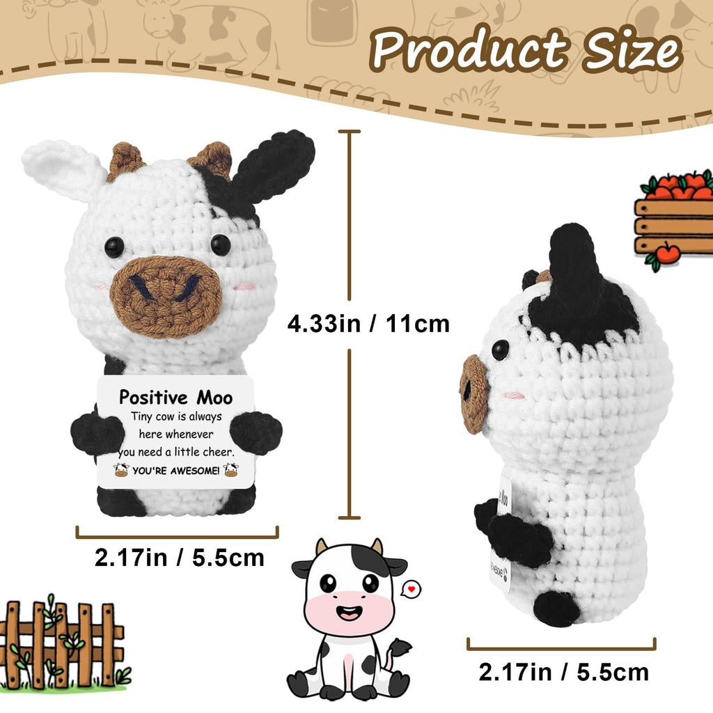 Guokoko Handmade Mini Crochet Cow Plush with Motivational Card – Emotional Support Gift for Friends, Coworkers