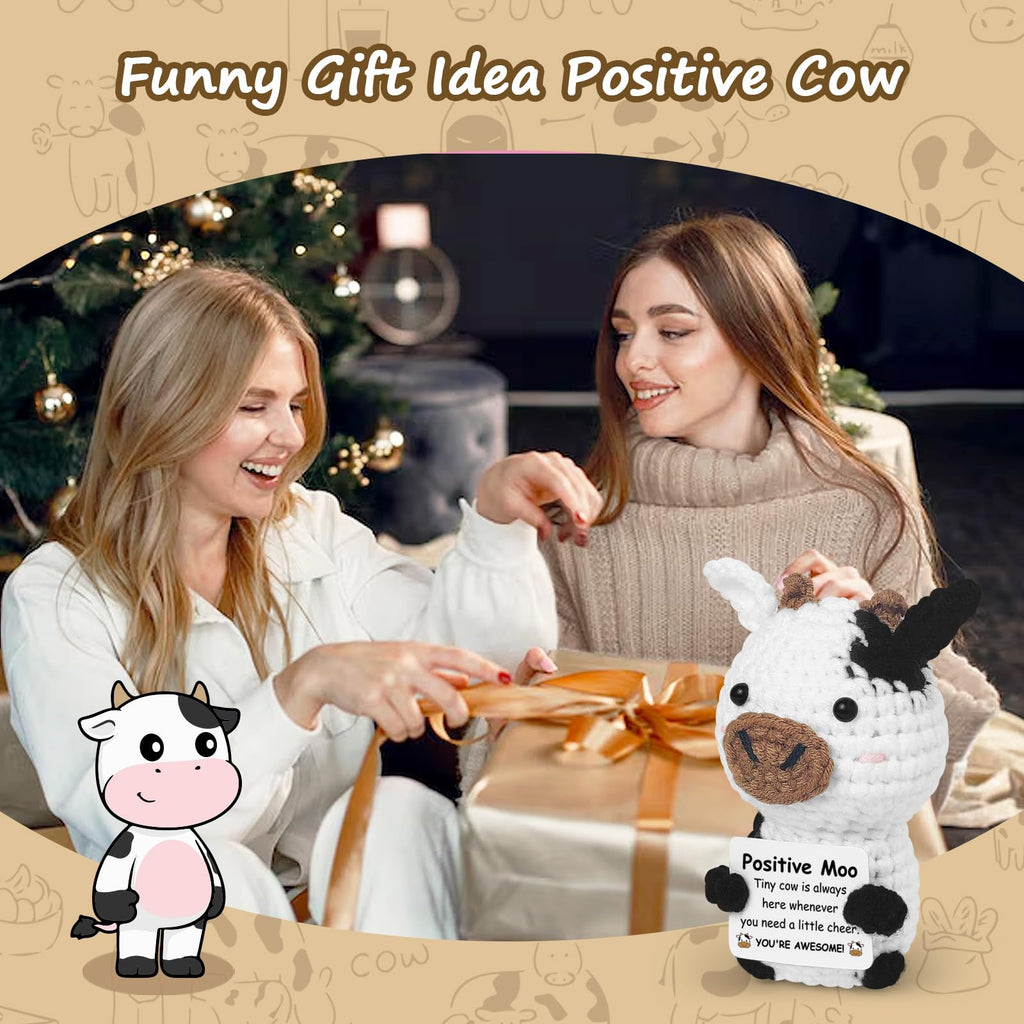 Guokoko Handmade Mini Crochet Cow Plush with Motivational Card – Emotional Support Gift for Friends, Coworkers