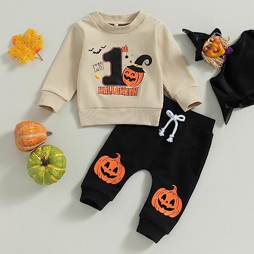 Gureui My First Halloween Baby Boy Outfit – Long Sleeve Pumpkin Patch Sweatshirt & Pants Set for Infant Toddler