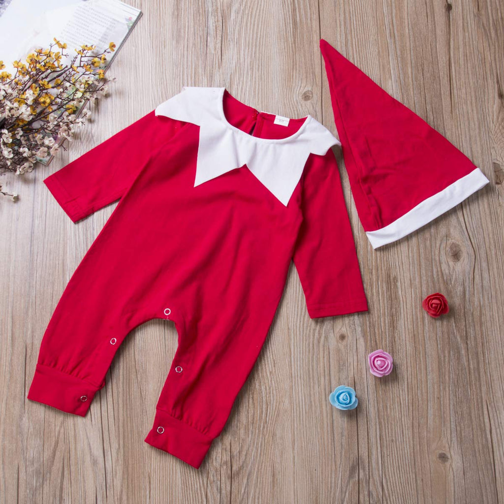 Gureui Newborn Baby Christmas Elf Costume with Hat – Unisex Long Sleeve Romper Onesie for Infants
