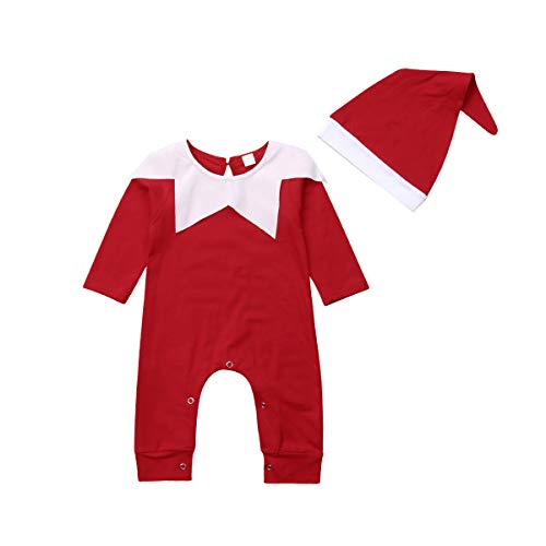 Gureui Newborn Baby Christmas Elf Costume with Hat – Unisex Long Sleeve Romper Onesie for Infants
