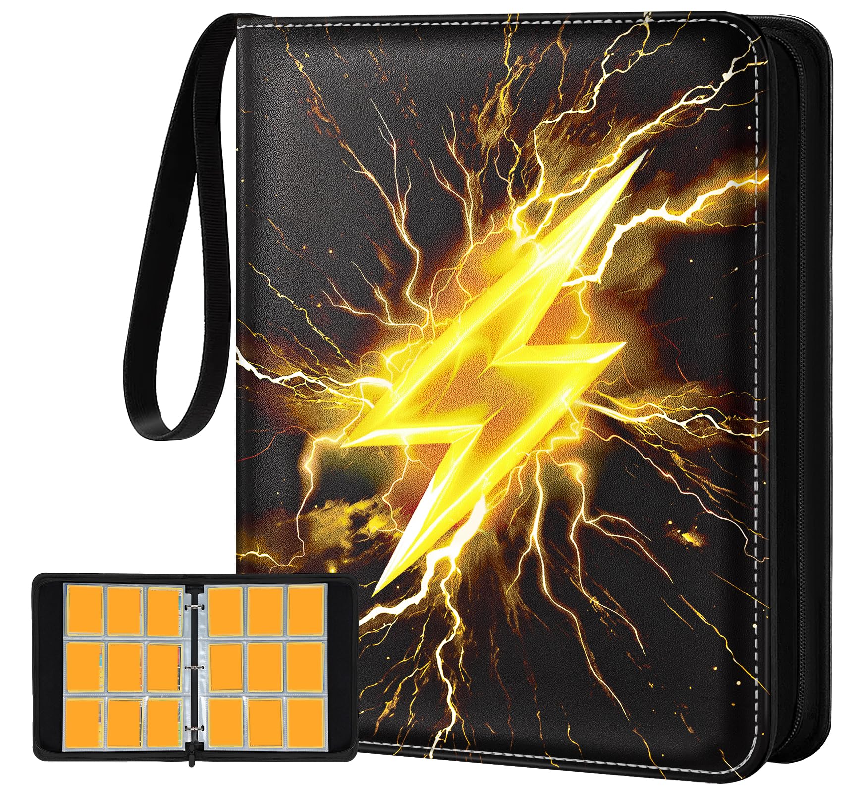 Gurgitat 9-Pocket Card Binder for 900 Cards - Large Capacity PU Leather Album with Zipper, Black Fantasy Design