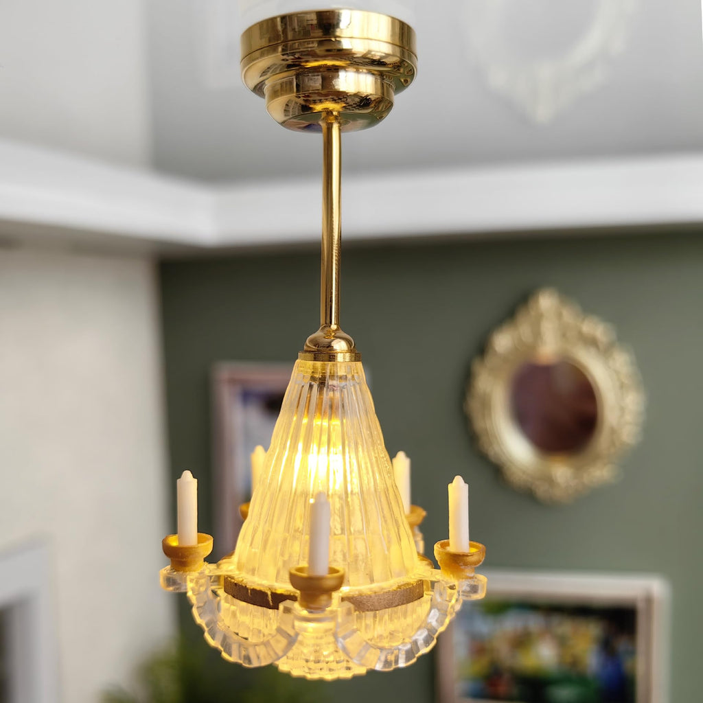 Gxsterd 1/12 Scale Miniature Chandeliers with LED Ceiling Lights - 3-Piece Dollhouse Lighting Set