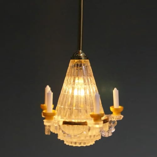 Gxsterd 1/12 Scale Miniature Chandeliers with LED Ceiling Lights - 3-Piece Dollhouse Lighting Set