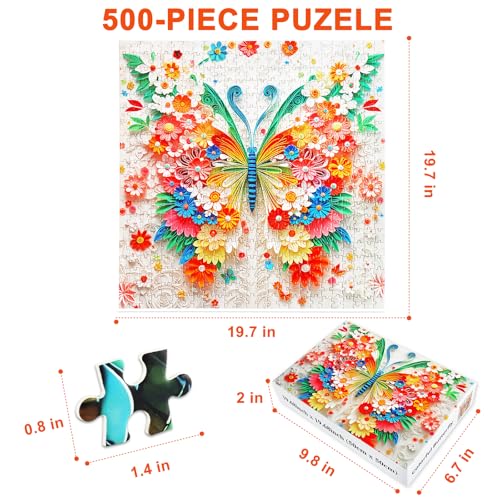 Gyadiex 500 Piece Butterfly Flower Jigsaw Puzzle for Adults – 20x20 Inch Colorful Paper Art with Poster