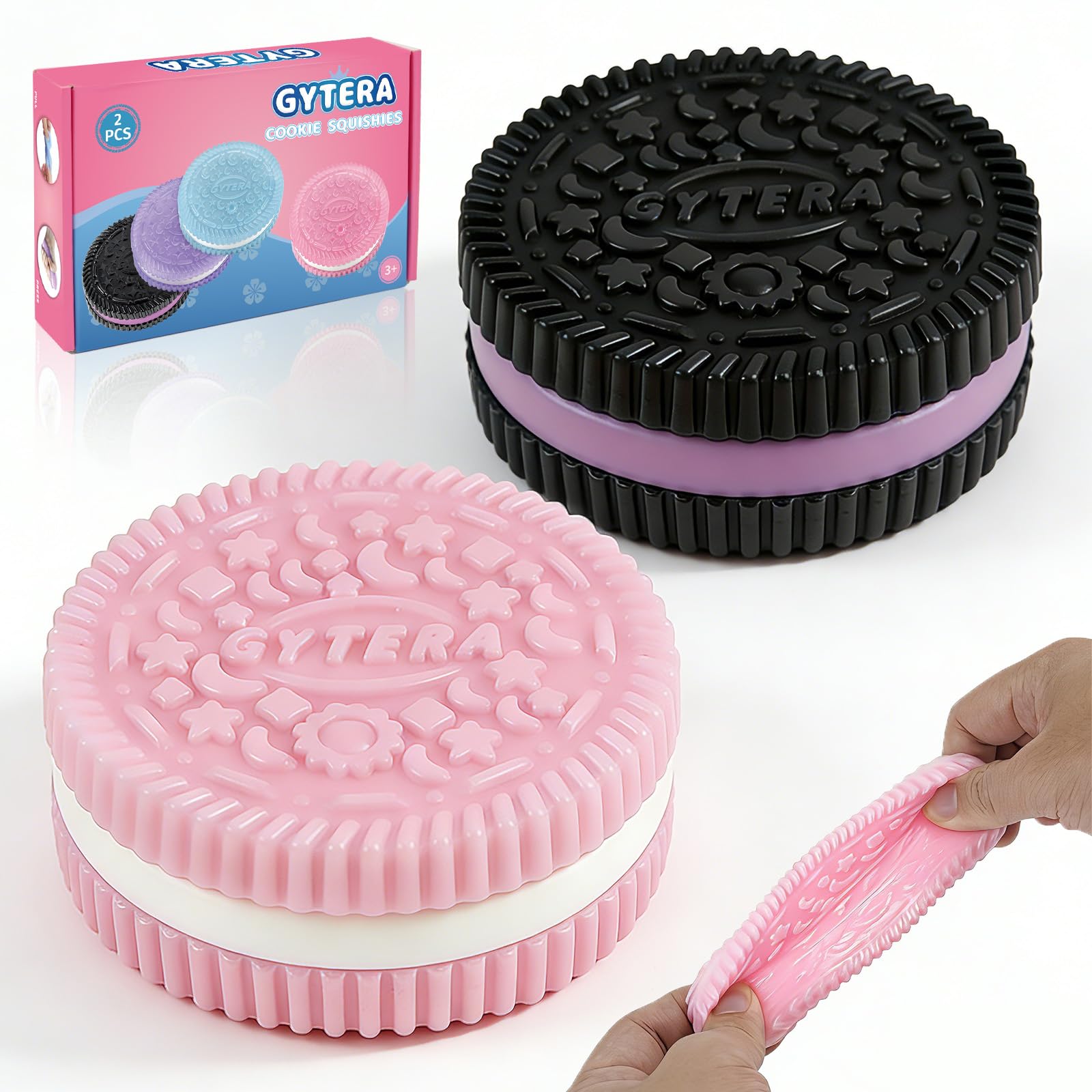 Gytera Sticky Cookie Squishies 2-Pack (Pink & Black) - Soft Squeeze Fidget Toys for Stress Relief, Sensory Play, and Anxiety