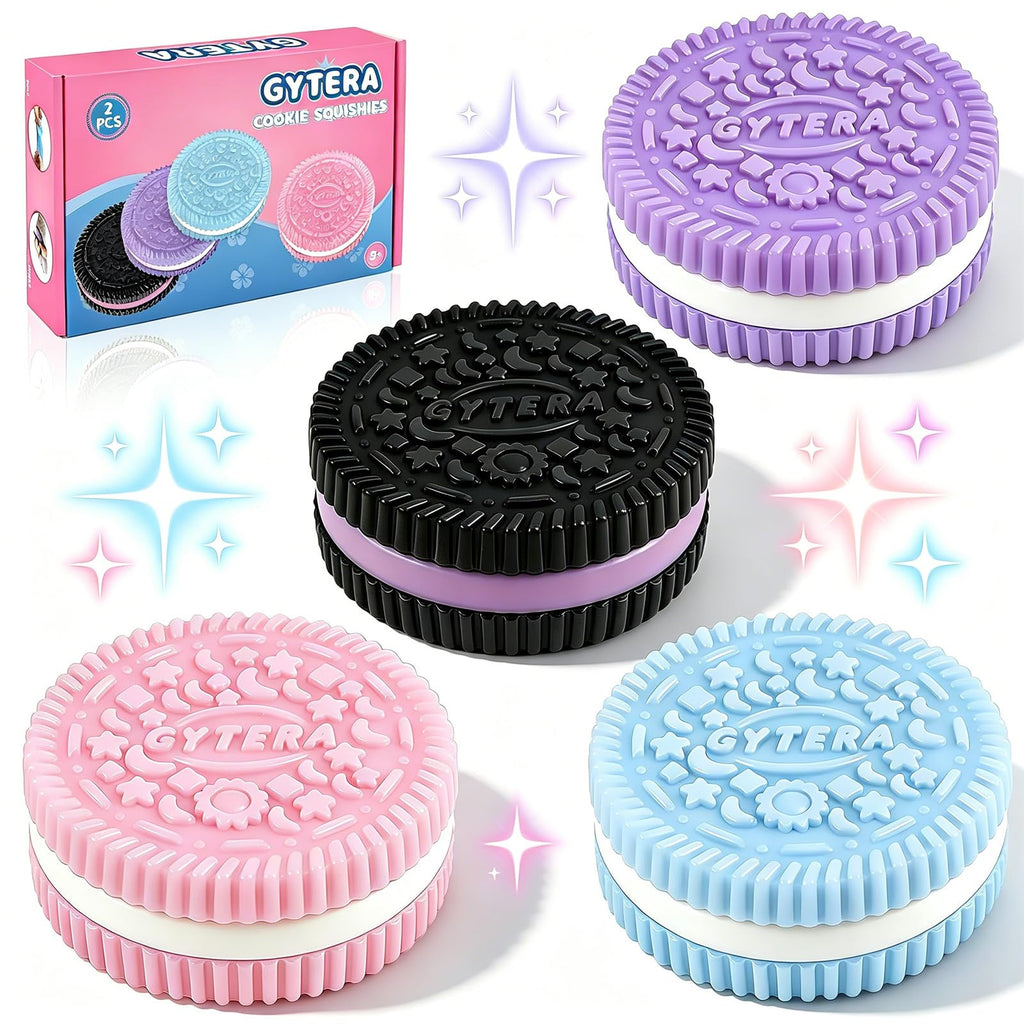 Gytera Sticky Cookie Squishies 4-Pack: Fidget Toys for Stress Relief in Pink, Black, Blue, Purple