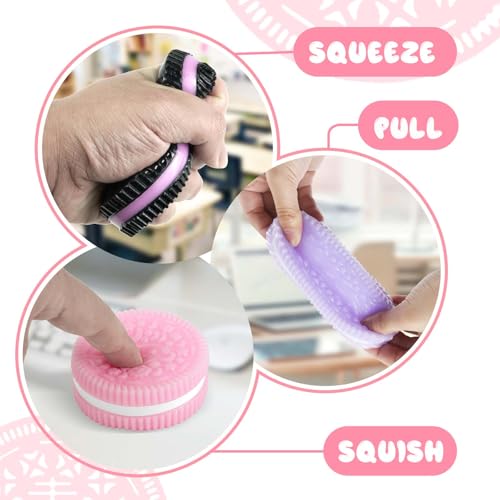 Gytera Sticky Cookie Squishies 4-Pack: Fidget Toys for Stress Relief in Pink, Black, Blue, Purple