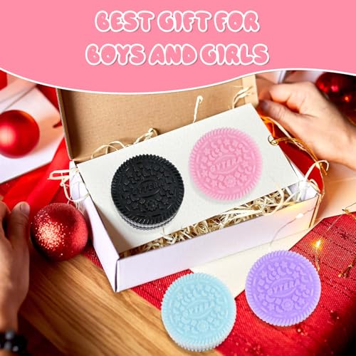Gytera Sticky Cookie Squishies 4-Pack: Fidget Toys for Stress Relief in Pink, Black, Blue, Purple