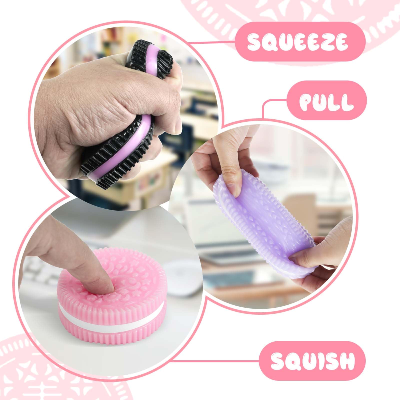 Gytera Sticky Cookie Squishies 4-Pack: Fidget Toys for Stress Relief in Pink, Black, Blue, Purple