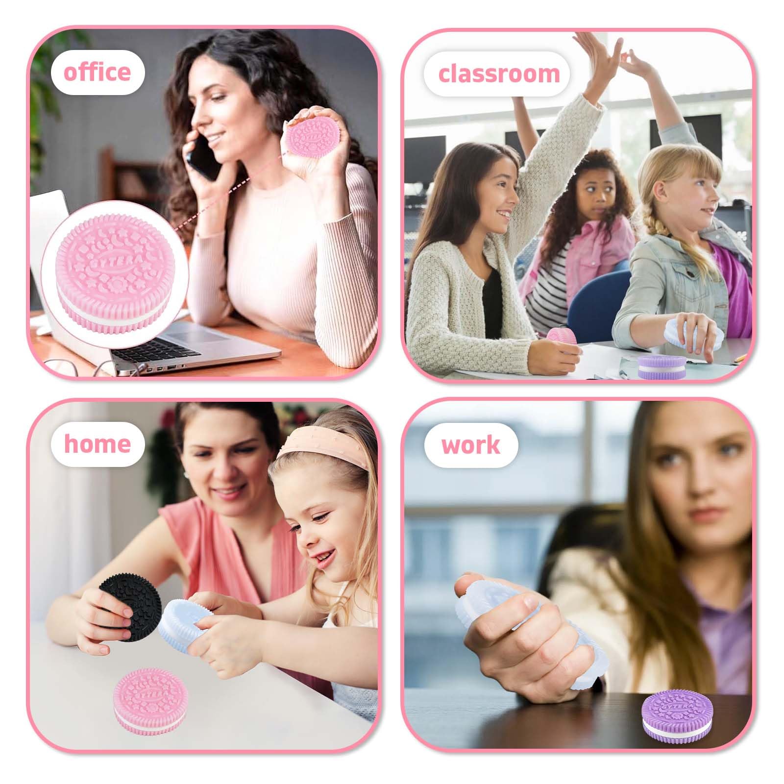 Gytera Sticky Cookie Squishies 4-Pack: Fidget Toys for Stress Relief in Pink, Black, Blue, Purple