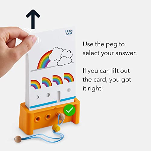 HABA Logic! CASE Starter Set 6+ – 77 Brain Teaser Puzzles for Kids, Travel Game with Self-Checking Wooden Peg