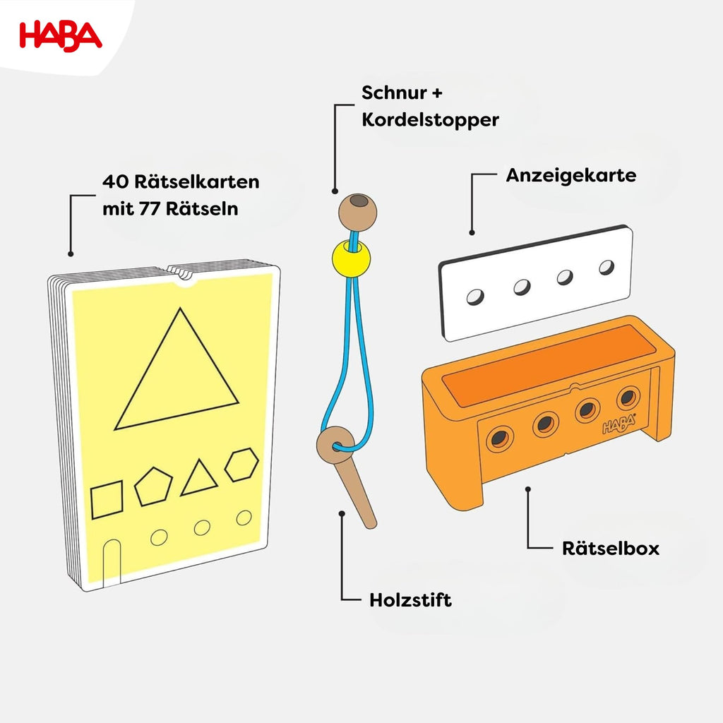 HABA Logic! CASE Starter Set – 77 Brain Teaser Puzzles for Kids Ages 4-8, Self-Checking Handheld Game for Travel & Car