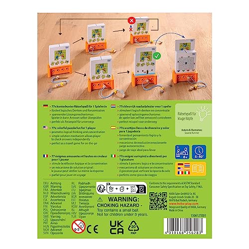 HABA Logic! CASE Starter Set – 77 Brain Teaser Puzzles for Kids Ages 7+ (Portable Car & Travel Game)