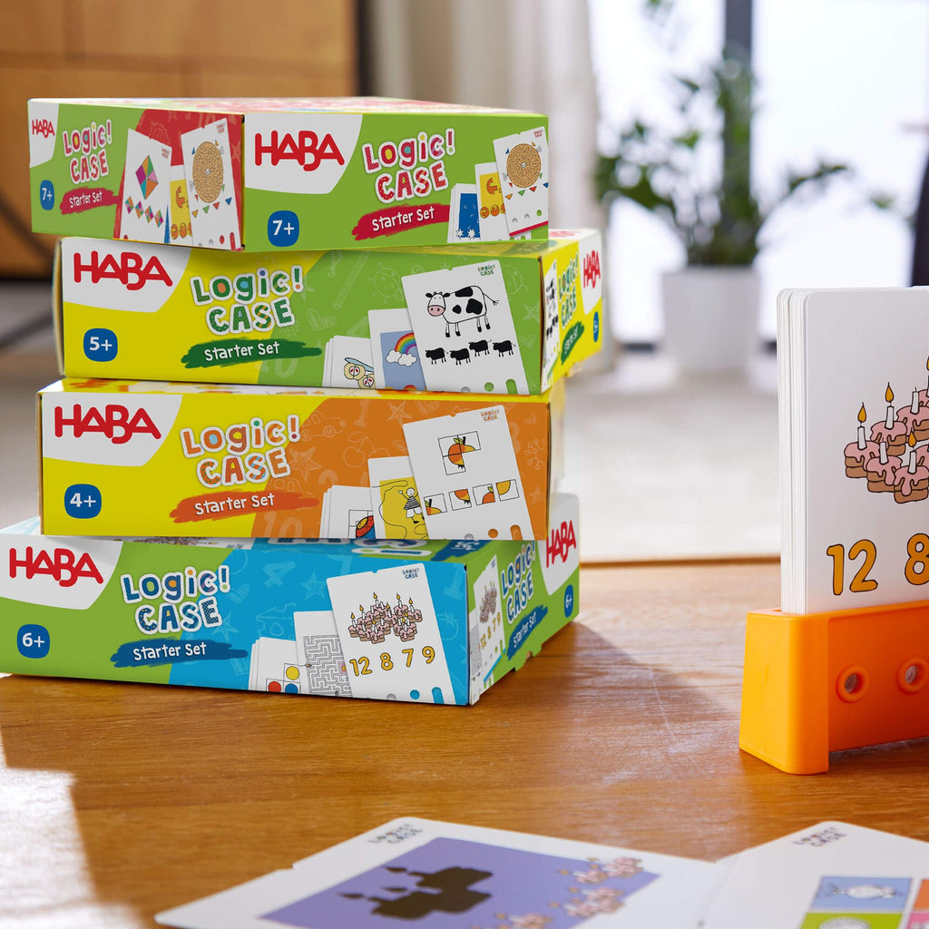 HABA Logic! CASE Starter Set – 77 Brain Teaser Puzzles for Kids Ages 7+ (Portable Car & Travel Game)