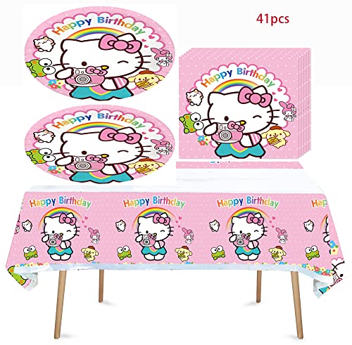 HABITZ 41-Piece Kids Party Supplies Set – 20 Plates, 20 Napkins, 1 Tablecloth – Cartoon Theme Birthday Decorations for Girls and Boys
