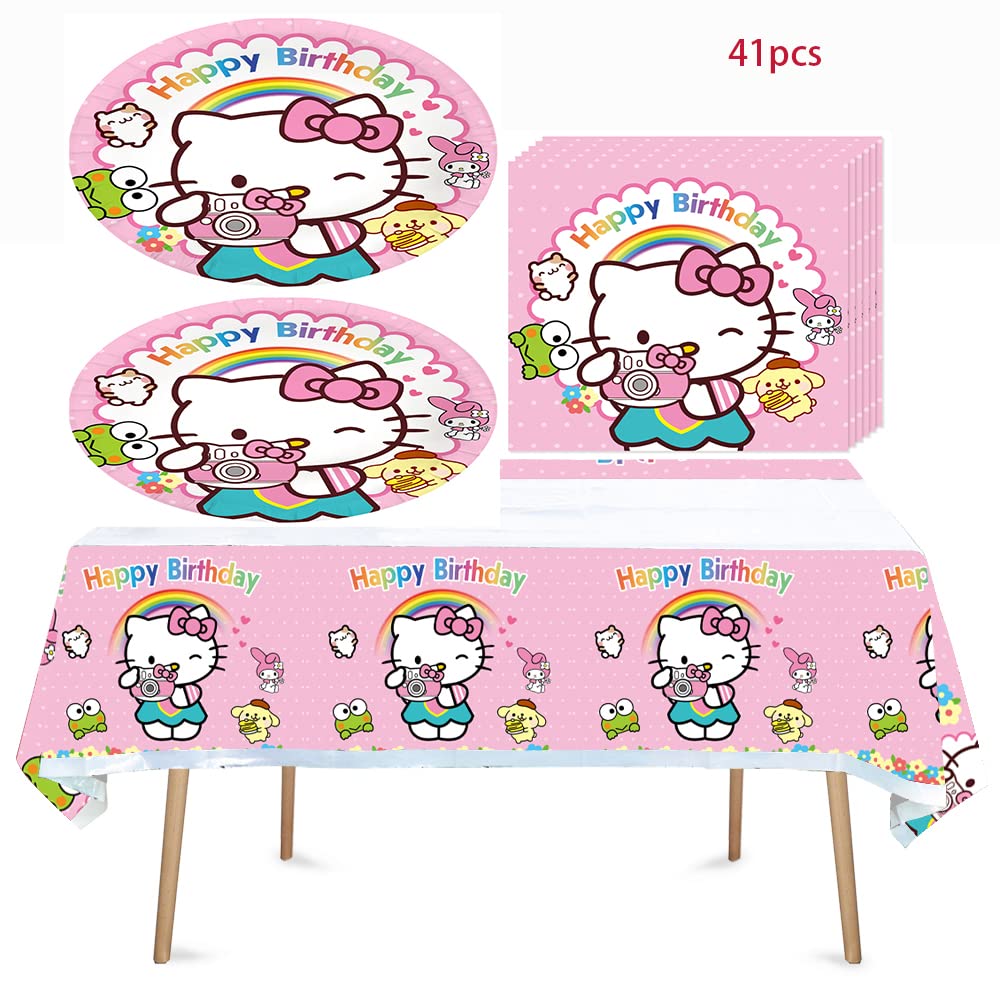 HABITZ 41-Piece Kids Party Supplies Set – 20 Plates, 20 Napkins, 1 Tablecloth – Cartoon Theme Birthday Decorations for Girls and Boys