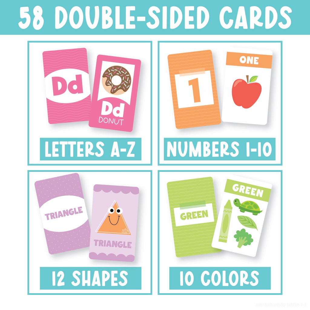 Hadley Designs 58-Piece Alphabet Flash Cards Set for Toddlers 1-3 - ABC, Numbers, Colors, Shapes - Preschool Learning Activities
