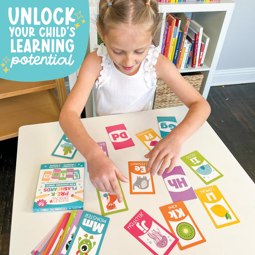 Hadley Designs 58-Piece Alphabet Flash Cards Set for Toddlers 1-3 - ABC, Numbers, Colors, Shapes - Preschool Learning Activities