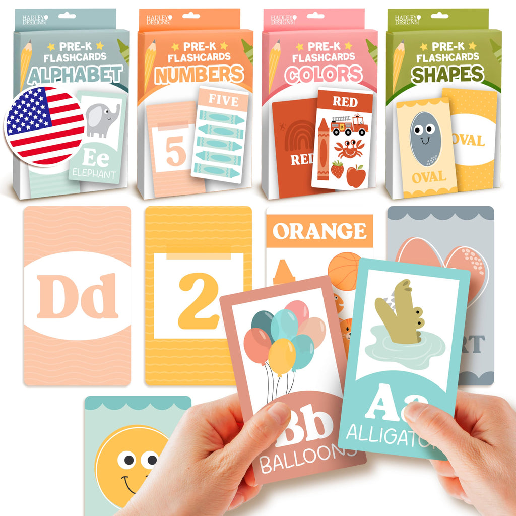 Hadley Designs Alphabet Flash Cards for Toddlers 1-3: 58 Double-Sided Cards for Preschool Learning, Homeschool, and Gifts