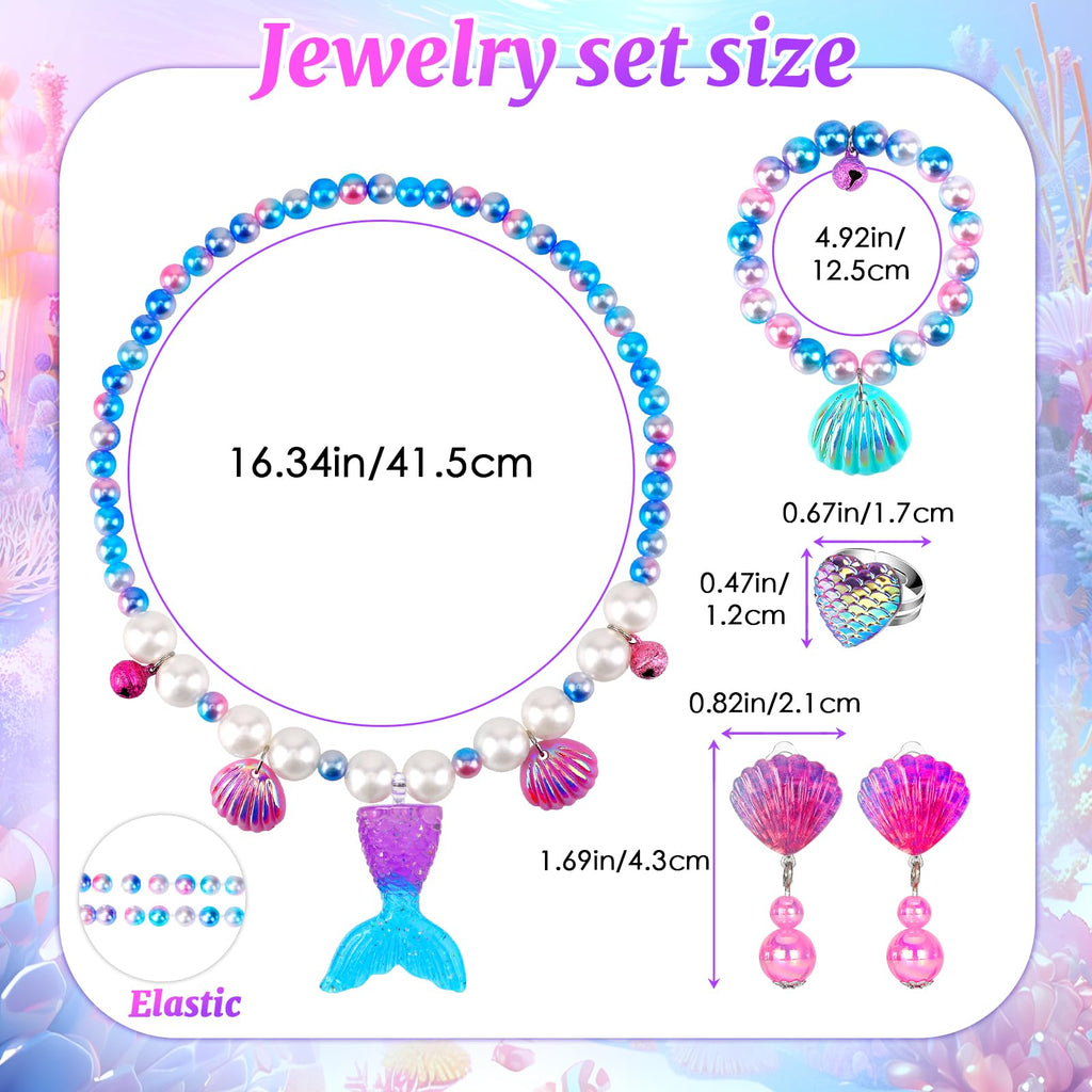 HAENPLE 15-Piece Girls Jewelry Set - Unicorn Mermaid Frozen Themed Necklaces Bracelets Rings Earrings for Toddlers