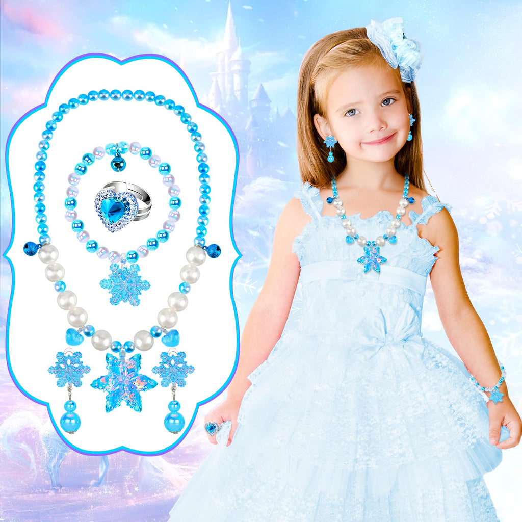 HAENPLE 15-Piece Girls Jewelry Set - Unicorn Mermaid Frozen Themed Necklaces Bracelets Rings Earrings for Toddlers