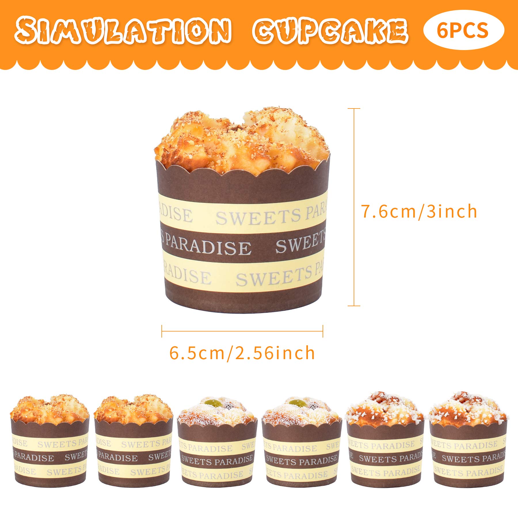 Hagao 6-Pack Fake Cupcakes – Foam Sprinkle Play Food for Pretend Play & Decoration