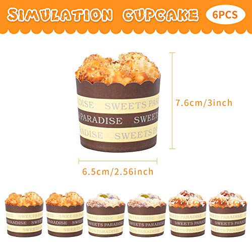 Hagao 6-Pack Fake Cupcakes – Foam Sprinkle Play Food for Pretend Play & Decoration