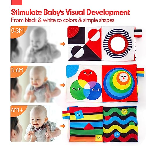 hahaland Baby Books 0-6 Months - 2-Piece Set with High Contrast, Mirror, Teething & Crinkle for Tummy Time