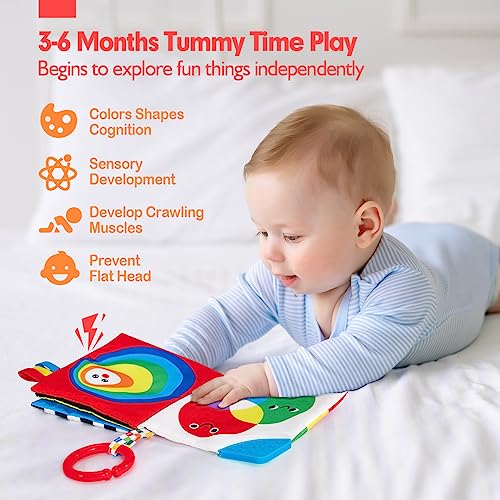 hahaland Baby Books 0-6 Months - 2-Piece Set with High Contrast, Mirror, Teething & Crinkle for Tummy Time